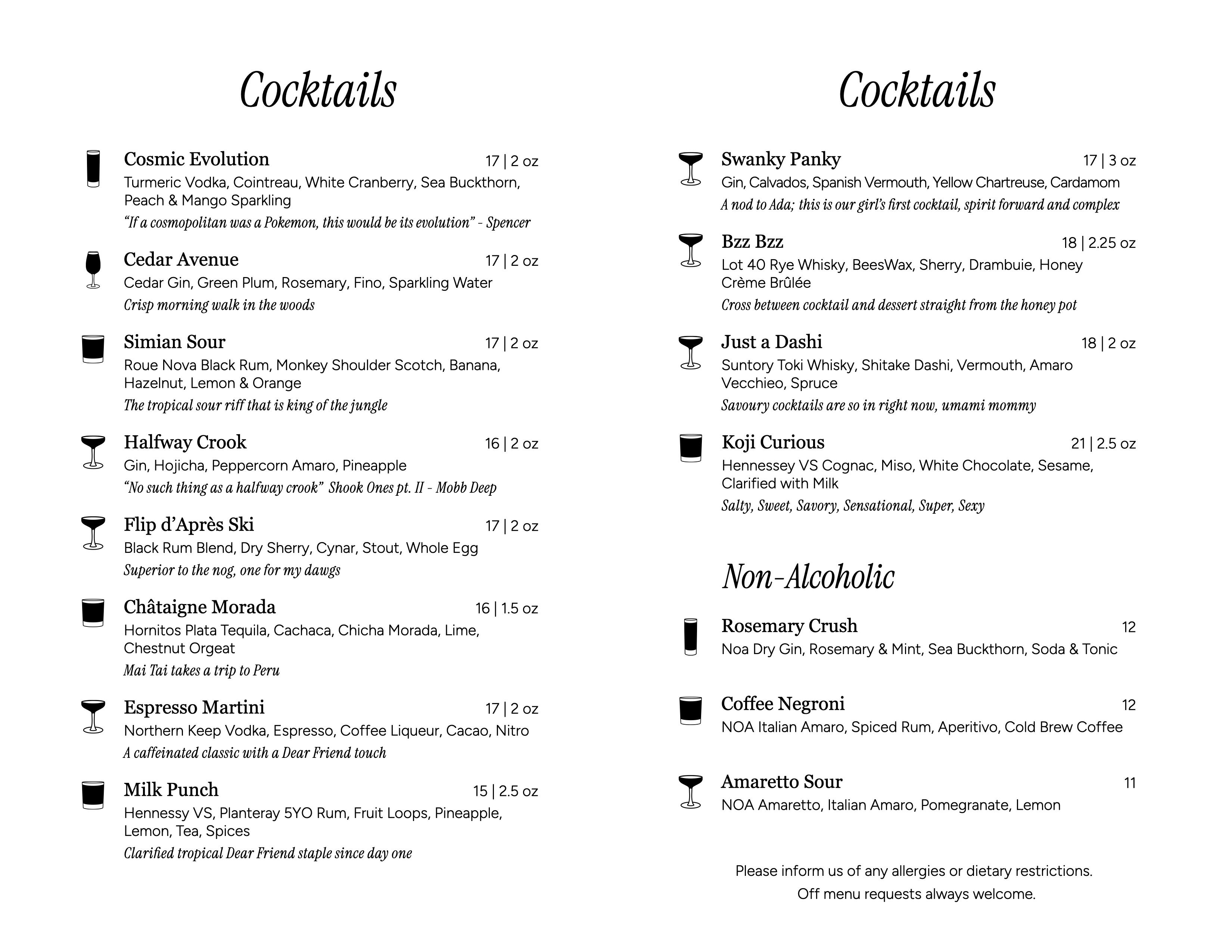 Cocktail Menu (Fall, 2025)